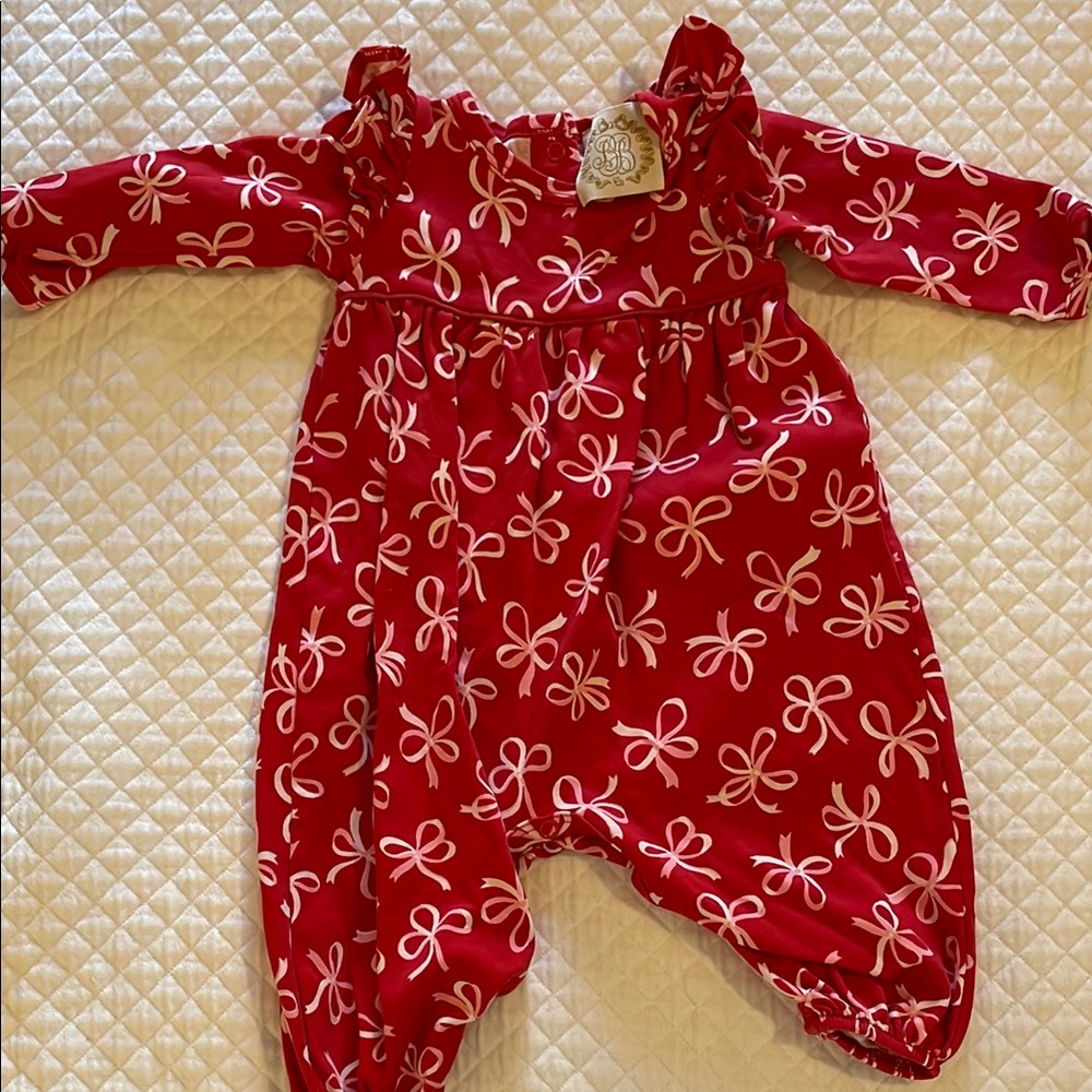 Red Baby Romper with Bow Pattern